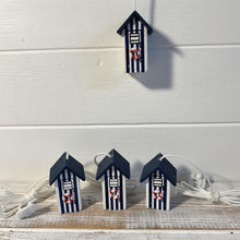 Load image into Gallery viewer, Set of 4 Dark Blue beach hut light pulls | Nautical Theme Wooden Beach Hut Cord Pull Light Pulls