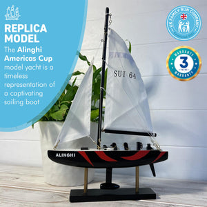 ALINGHI AMERICAS CUP MODEL YACHT | Sailing | Yacht | Boats | Models | Sailing Nautical Gift | Sailing Ornaments | Yacht on Stand | 33cm (H) x 21cm (L) x 4cm (W)
