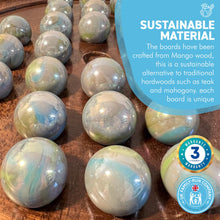 Load image into Gallery viewer, 30cm Diameter DARK WOOD SOLITAIRE BOARD GAME with THUNDERBOLT GLASS MARBLES | |classic wooden solitaire game | strategy board game | family board game | games for one | board games