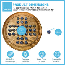 Load image into Gallery viewer, 30cm Diameter WOODEN SOLITAIRE BOARD GAME with VAPOUR GLASS MARBLES | classic wooden solitaire game | strategy board game | family board game | games for one | board games