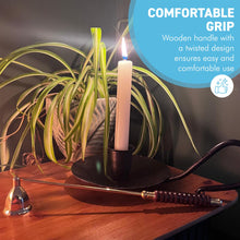 Load image into Gallery viewer, Brass Candle Snuffer 25cm long handle with wooden grip, safe wick extinguisher