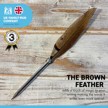 Load image into Gallery viewer, STRIPED, BROWN FEATHERED BALL POINT PEN | Feather Pen | Special Pen | Wizards Pen | Guest Book Pen | Wedding Pen