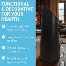 Load image into Gallery viewer, 𝗕𝗟𝗔𝗖𝗞 𝗦𝗧𝗘𝗘𝗟 𝗖𝗢𝗔𝗟 𝗛𝗢𝗗/ 𝗦𝗖𝗨𝗧𝗧𝗟𝗘 𝗕𝗨𝗖𝗞𝗘𝗧 𝟱𝟱𝗰𝗺 – Tall Fireside Coal Scuttle with Handles | Fireplace & Hearth Accessories for Log Burners & Stoves