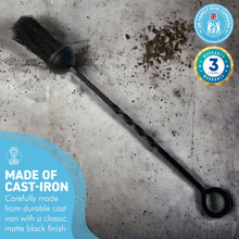 Load image into Gallery viewer, Cast iron FIREPLACE BLACK HEARTH BRUSH with eye ring handle | 47cm long | Stylish twisted design handle | fireside tools fire brush | Suffolk Brush | for Outdoor Fire Pit Campfires Indoor Fireplace