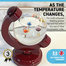 Load image into Gallery viewer, GALILEO THERMOMETER WITH CHERRY WOOD BASE | Thermometer | Temperature Gauge | with 5 Floating Temperature Globes | Weather Instrument | Indoor Thermometer
