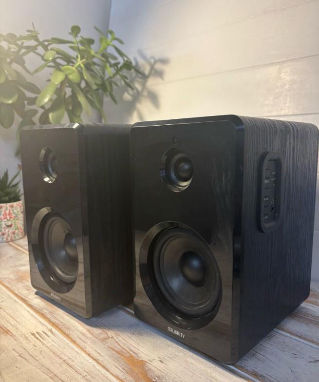 Majority D40 Active Bookshelf Speakers - 60W Powered Stereo Speakers With Bluetooth, Optical, RCA