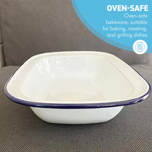 Load image into Gallery viewer, Traditional White Enamel Pie Dish – Oblong Baking Tin for Pudding, Steak, and More (L26 x W18 x D5.5 cm) Oven-Safe Bakeware