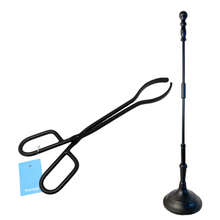 Load image into Gallery viewer, Heavy Duty Black Steel Log Tongs & Cast Iron Poker Fireplace Tool Set – Premium Fire Pit and Wood Stove Accessories for Safe, Easy and Stylish Fire Management