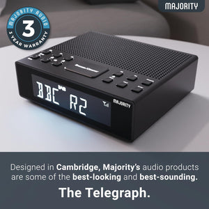 MAJORITY Knapwell | Bluetooth DAB, DAB+ Clock Radio | Bedside Radio with Dual Alarm, Snooze Function, Large Dimmable Display| High Fidelity Speakers, USB Charging | FM, Headphone Jack