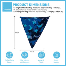 Load image into Gallery viewer, MYSTIC SKY BUNTING | Fabric Bunting | Reusable Decorations | Stars and Moons | Blue Bunting | Party decorations | Eco Decorations