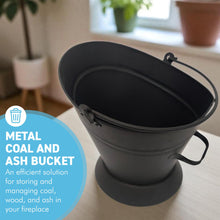 Load image into Gallery viewer, 𝗪𝗔𝗧𝗘𝗥𝗟𝗢𝗢 𝗦𝗧𝗬𝗟𝗘 𝗕𝗟𝗔𝗖𝗞 𝗠𝗔𝗧𝗧 𝗙𝗜𝗡𝗜𝗦𝗛 𝗖𝗢𝗔𝗟 & 𝗔𝗦𝗛 𝗕𝗨𝗖𝗞𝗘𝗧 𝟭𝟲” | H35cm x Dia28cm | Heat-Resistant Metal Bucket for Fireplace | Log Burner or Stove | 𝗙𝗜𝗥𝗘𝗦𝗜𝗗𝗘 Accessory for Ash, Coal & Log Storage