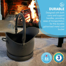 Load image into Gallery viewer, 28cm(h) MATTE BLACK Waterloo style galvanised metal COAL BUCKET with carry handle and support handle | scuttle | hod |Fireside accessory | log store | kindling holder