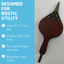 Load image into Gallery viewer, 𝗧𝗥𝗔𝗗𝗜𝗧𝗜𝗢𝗡𝗔𝗟 𝗦𝗧𝗬𝗟𝗘 𝗪𝗢𝗢𝗗 & 𝗙𝗔𝗨𝗫 𝗟𝗘𝗔𝗧𝗛𝗘𝗥 𝗙𝗜𝗥𝗘𝗣𝗟𝗔𝗖𝗘 𝗕𝗘𝗟𝗟𝗢𝗪𝗦 𝟰𝟬𝗖𝗠 – Log Fire Air Blower for Wood Burners | Coal Stoves | Winter Heating | Cosy | Fireplace Accessories and Gifts