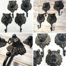Load image into Gallery viewer, Set of Four Sturdy Wall-Mounted Cast Iron Lion Head Hook Hanger for Hats, Coats, Clothes - Perfect for Kitchen, Bathroom, Bedroom, Office