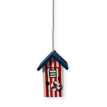 Load image into Gallery viewer, Red and white beach hut light pull | Nautical Theme Wooden Beach Hut Cord Pull Light Pulls