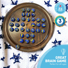 Load image into Gallery viewer, 30cm Diameter WOODEN SOLITAIRE BOARD GAME with VAN GOGH  GLASS MARBLES | classic wooden solitaire game | strategy board game | family board game | games for one | board games