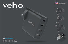 Load image into Gallery viewer, Veho TA-45 45W 𝗨𝗡𝗜𝗩𝗘𝗥𝗦𝗔𝗟 𝗨𝗦𝗕 𝗧𝗥𝗔𝗩𝗘𝗟 𝗔𝗗𝗔𝗣𝗧𝗘𝗥, Worldwide Plug Charger for 150 Countries