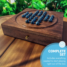 Load image into Gallery viewer, Wooden Solitaire with Drawer for Brontosaurus Marbles | Travel Games | Strategic & Traditional Games | Perfect for Adults & Family Fun