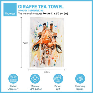 Giraffe Tea Towel | 100% Cotton | Large kitchen towel for drying| Hand towel with Giraffe | Giraffe themed gift | Animal house Gift | Cotton tea towel | 70 cm x 50 cm