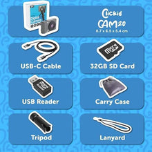 Load image into Gallery viewer, All-in-One Digital Camera with 48MP 1080p Photography and Full HD Video for Vlogging | 16x Zoom, 2.4" IPS Screen | 32GB Micro SD Card, Tripod and Extra Battery Included | ClicKid CAM20