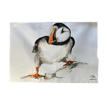 Load image into Gallery viewer, CURIOUS PUFFIN TEA TOWEL | 100% Cotton | Large kitchen towel for drying| Hand towel with group of Puffins | Puffin themed gift | Beach Gift | Cotton tea towel | 70 cm x 50 cm
