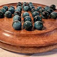 Load image into Gallery viewer, 30cm Diameter DARK WOOD SOLITAIRE BOARD GAME with Midnight Blue Glass Marbles | |classic wooden solitaire game | strategy board game | family board game | games for one | board games