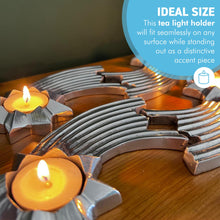 Load image into Gallery viewer, Set of Four Celestial Elegance: Brushed Silver Aluminum Shooting Star Tea Light Candle Holders, Modern Decorative Accent