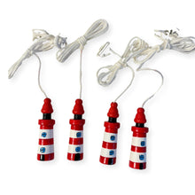 Load image into Gallery viewer, Set of 4 Red and white Lighthouse light pulls | Nautical Theme Wooden Lighthouse Cord Pull Light Pulls