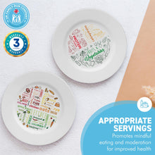 Load image into Gallery viewer, Pair of Colourful melamine PORTION CONTROL PLATE for Adults to Encourage Healthy Eating, Melamine Diet Plate Visually Divided for Slimming and Weight Loss
