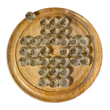 Load image into Gallery viewer, 30cm Diameter Mango wood SOLITAIRE BOARD GAME with 30mm FROSTED GLOBE GLASS MARBLES | classic wooden solitaire game | strategy board game | family board game