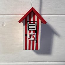 Load image into Gallery viewer, Red and white beach hut light pull | Nautical Theme Wooden Beach Hut Cord Pull Light Pulls