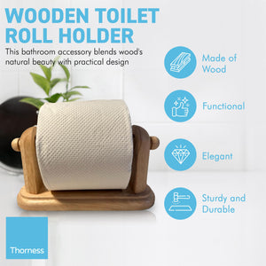 WOODEN TOILET ROLL HOLDER | Made from 100% Hevea wood | Wooden bathroom accessories | Toilet roll holder for bathroom | 20cm (L) x 7cm (W) x 11cm (D)