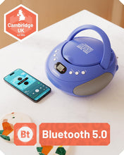 Load image into Gallery viewer, 𝗣𝗢𝗥𝗧𝗔𝗕𝗟𝗘 𝗕𝗟𝗨𝗘𝗧𝗢𝗢𝗧𝗛 𝗖𝗗 𝗕𝗢𝗢𝗠𝗕𝗢𝗫 with FM radio | CD, CD-R, CD-RW | 30 Presets | Easy Controls, LED Display, Headphone Jack | OAKCASTLE CD250 (Blue)