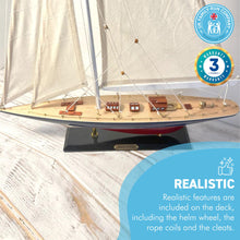 Load image into Gallery viewer, Detailed 50cm long wooden model Endeavour J Class Sailing Yacht | Americas Cup Racing Yacht | Nautical ornament | sailboat model | Endeavour sailing ship model | Fully assembled model boat kit