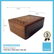 Load image into Gallery viewer, Handcrafted wooden storage trinket jewellery box | keepsake box | brass Elephant design inlaid | 17cm (w) x 7cm (h) | A Timeless Treasure of Craftsmanship