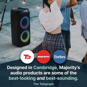 Portable Bluetooth Party Speaker | P300 | 8HR Battery, 300 WATTS | LED Light Display and 2.0 Sound | Karaoke Ready - Wired Microphone and Remote | USB and AUX Connections