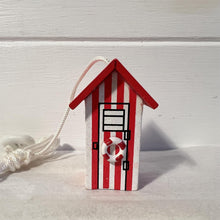Load image into Gallery viewer, Red and white beach hut light pull | Nautical Theme Wooden Beach Hut Cord Pull Light Pulls