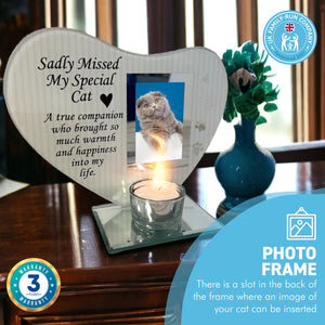 Sadly Missed MY SPECIAL CAT GLASS MEMORIAL CANDLE HOLDER AND PHOTO FRAME | thinking of you gifts | memorial photo frame  | in loving memory | memory plaque