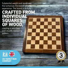 Load image into Gallery viewer, Handcrafted Chess Set 10” X 10” Board with Magnetic Pieces | Felt-Lined Storage Compartment | Classic Staunton Style playing pieces | Travel companion.