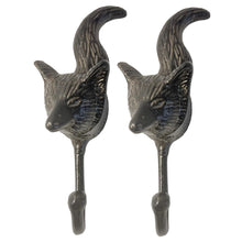 Load image into Gallery viewer, Set of Two Sturdy Wall Mounted Cast Iron Fox Head Hook Hanger for Hat, Coat, Clothes - Ideal for Kitchen, Bathroom, Bedroom, Office