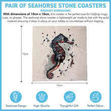 Load image into Gallery viewer, Pair of Seahorse Stone Coasters โ 10cm x 10cm, Marine Wildlife Art, Perfect Gift for Nature Lovers
