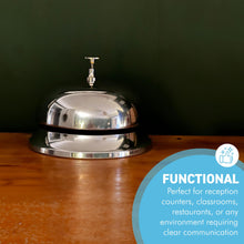Load image into Gallery viewer, Reception Desk Bell Stainless Steel, Classic Silver Design, Loud & Clear Ringing for Hotels, Offices, Restaurants, and Front Desks