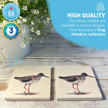 Load image into Gallery viewer, 2 x REDSHANK STONE COASTERS | Stone Coasters | Animal novelty gift | Coaster for glass, mugs and cups| Square coaster for drinks | Bird gift | Meg Hawkins art | 10cm x 10cm