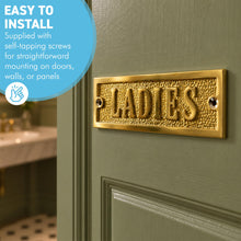 Load image into Gallery viewer, The Polished Brass Ladies Sign – A Solid Cast Brass Toilet Door Plaque