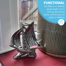 Load image into Gallery viewer, Nickel Galleon Ship Paperweight Ornament, Silver Nautical Decor for Desk, Elegant Home and Office Accessory