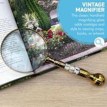 Load image into Gallery viewer, Magnifying Glass with Mother of Pearl Inlay and ball handle, elegant decorative handheld magnifier for reading and collecting