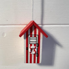 Load image into Gallery viewer, Red and white beach hut light pull | Nautical Theme Wooden Beach Hut Cord Pull Light Pulls