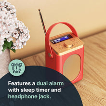 Load image into Gallery viewer, DAB, DAB+ Digital and FM Bluetooth radio | Battery and Mains Powered Portable DAB Radio | Majority Little Shelford | Bluetooth Connectivity, Dual Alarm, 15 Hours Playback and LED Display | Red
