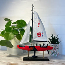 Load image into Gallery viewer, TRANSICIEL AMERICAS CUP MODEL YACHT | Sailing | Yacht | Boats | Models | Sailing Nautical Gift | Sailing Ornaments | Yacht on Stand | 33cm (H) x 21cm (L) x 4cm (W)