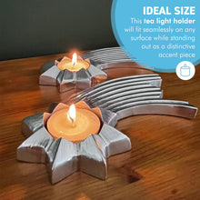 Load image into Gallery viewer, Set of Two Celestial Elegance: Brushed Silver Aluminum Shooting Star Tea Light Candle Holders,  Modern Decorative Accent